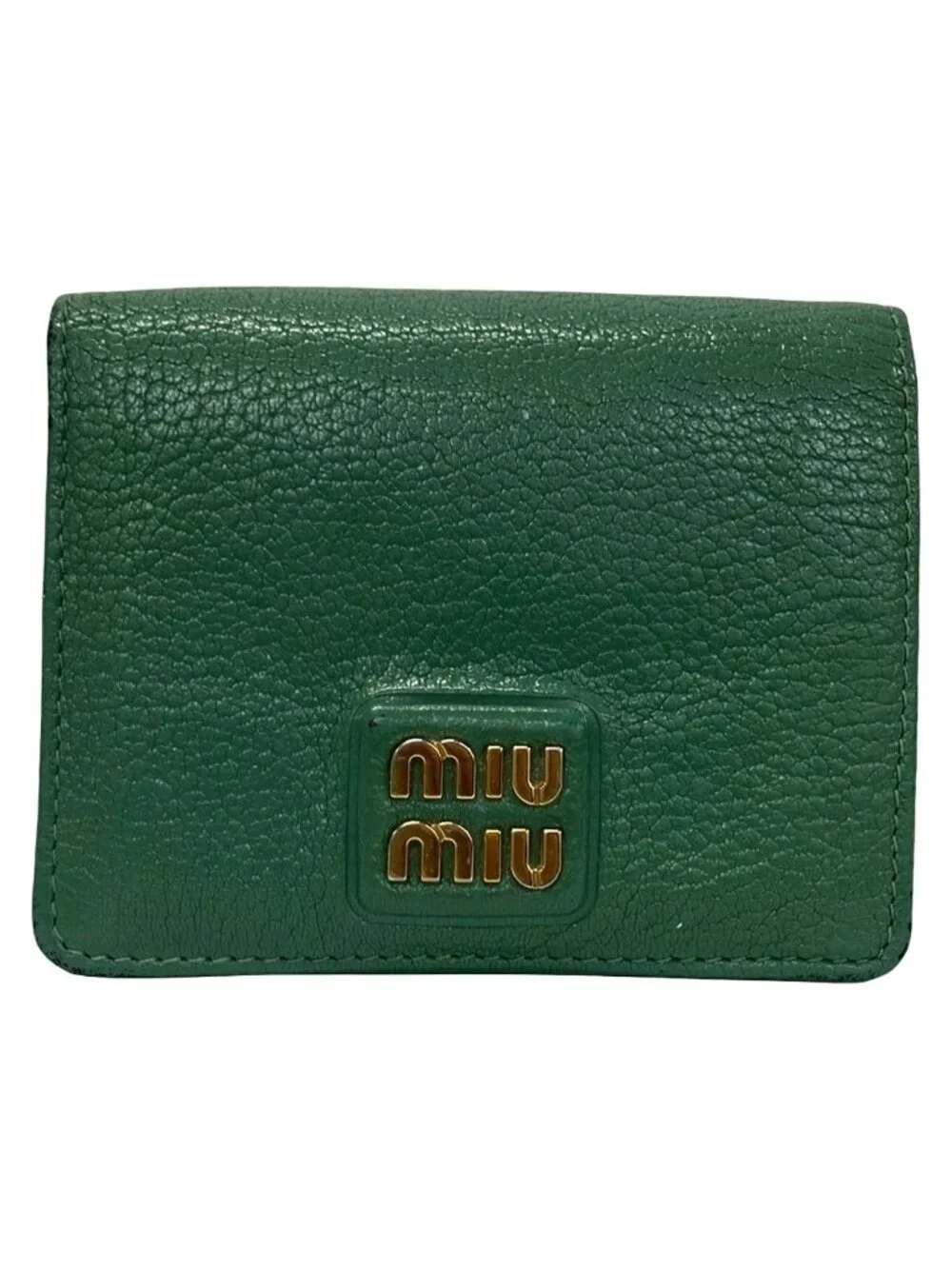 Miu Miu Bifold Wallet Green Gray Leather